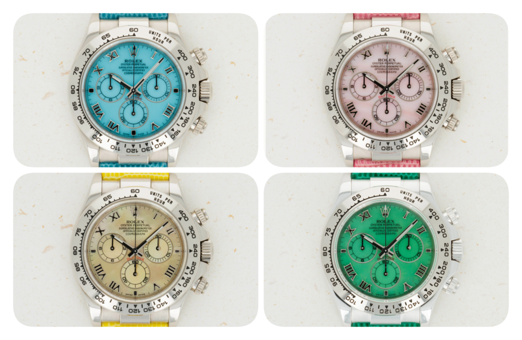 These colourful Rolex “Beach” Daytonas used to be “cheap fun”. You can now bid on a set of four on Loupe This and they may represent value
